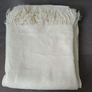 West Elm off-white throw with fringe